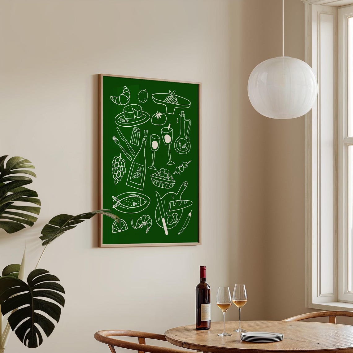 Hand Drawn Italian Food Illustrations Green Chalkboard Kitchen Poster