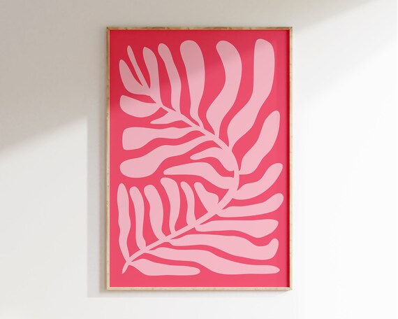 Abstract Matisse Leaf Poster Retro Botanical Print Colourful Botanical Print Matisse Pink Flower Print Boho Flowers Art Print Mf011