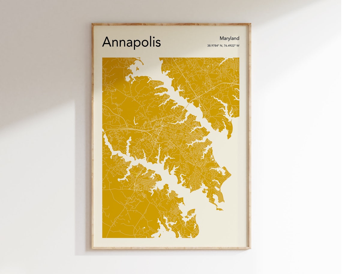 Bold Annapolis Maryland Mustard Gold Minimalist City Map Poster