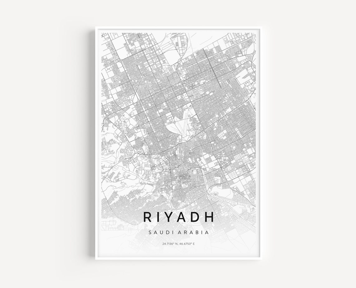 Riyadh Saudi Arabia Minimalist White Grey City Map Wall Poster