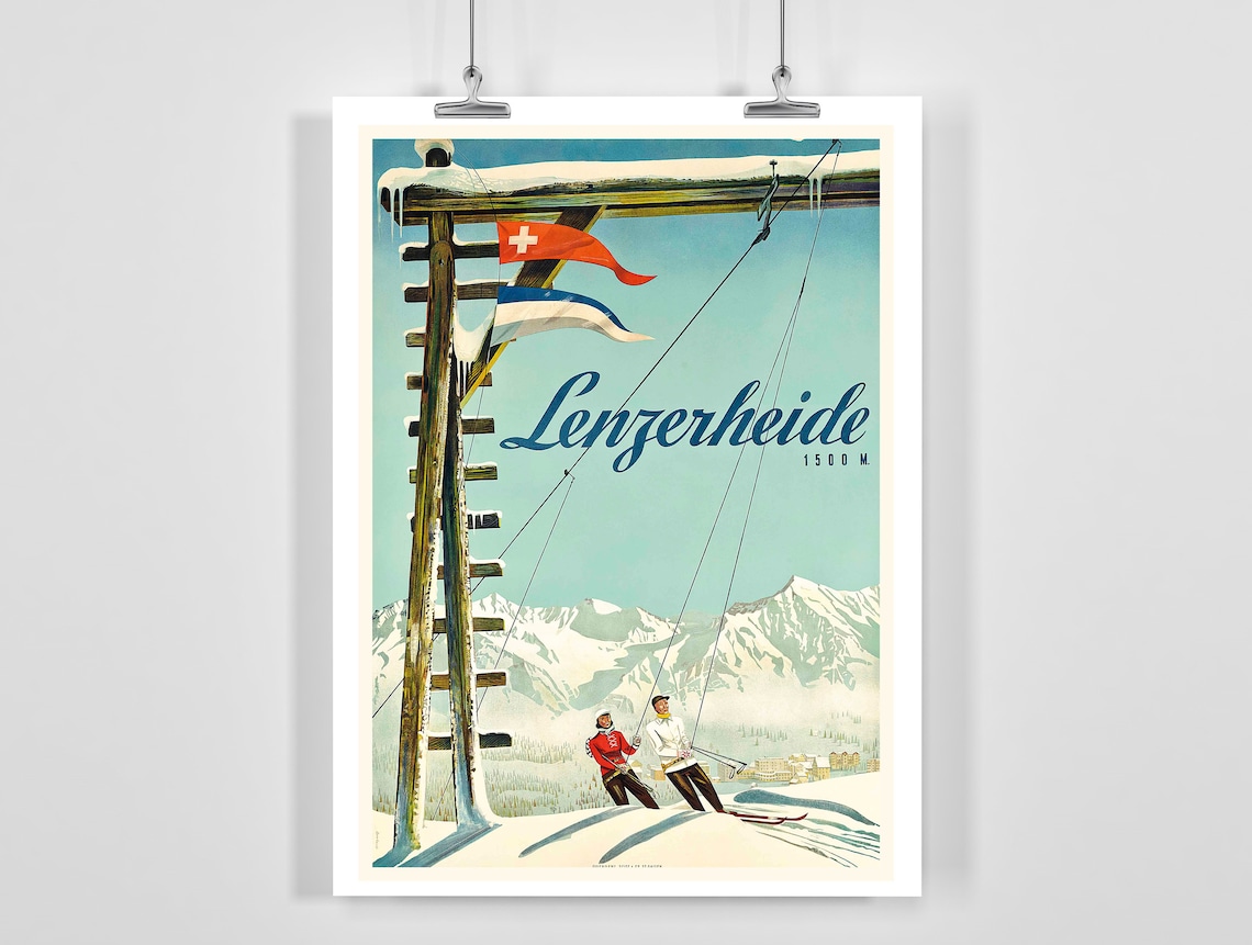 Lenzerheide Switzerland Vintage Ski Travel Poster