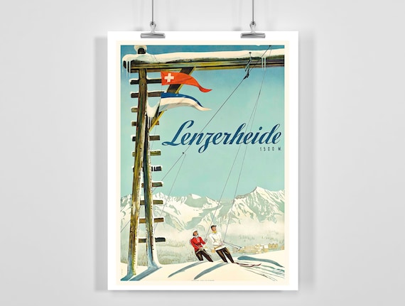 Lenzerheide Switzerland Vintage Ski Travel Poster