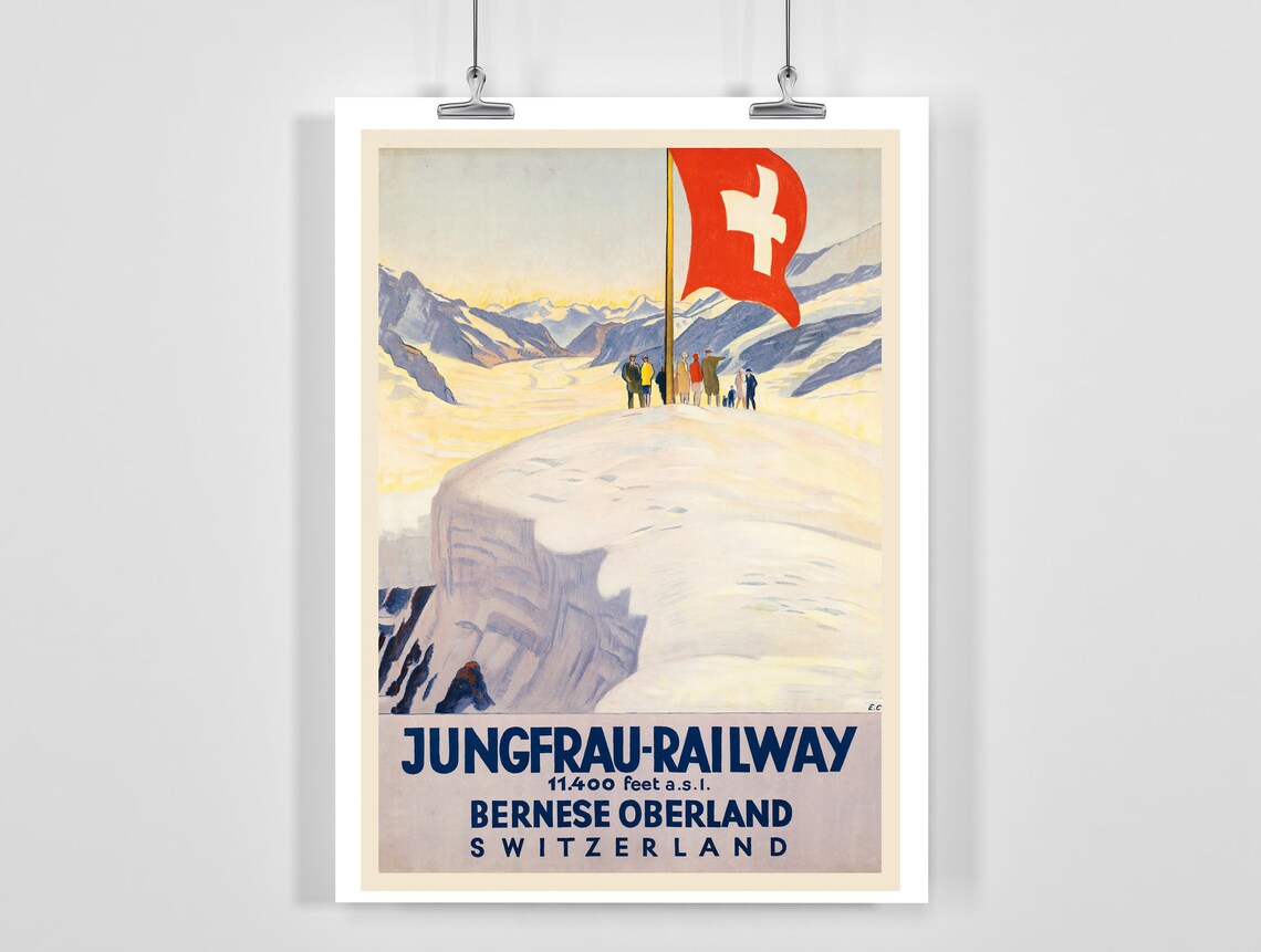 Bernese Oberland Vintage Ski Poster, Switzerland