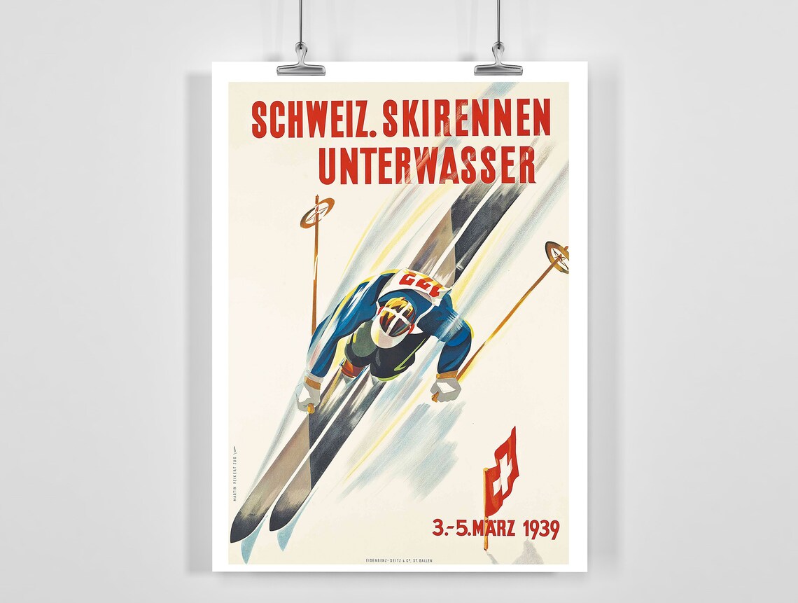 1939 Switzerland Ski Race Vintage Travel Poster