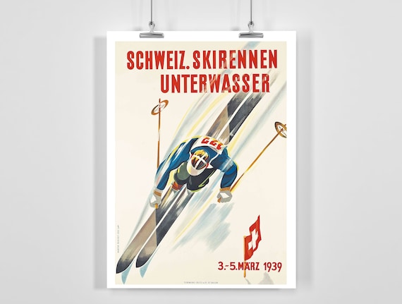 1939 Switzerland Ski Race Vintage Travel Poster
