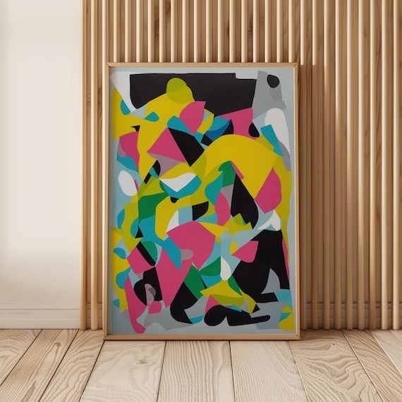 Chromafield Bold Colorful Abstract Art Print With Cyan Pink Yellow Black Shapes Modern Wall