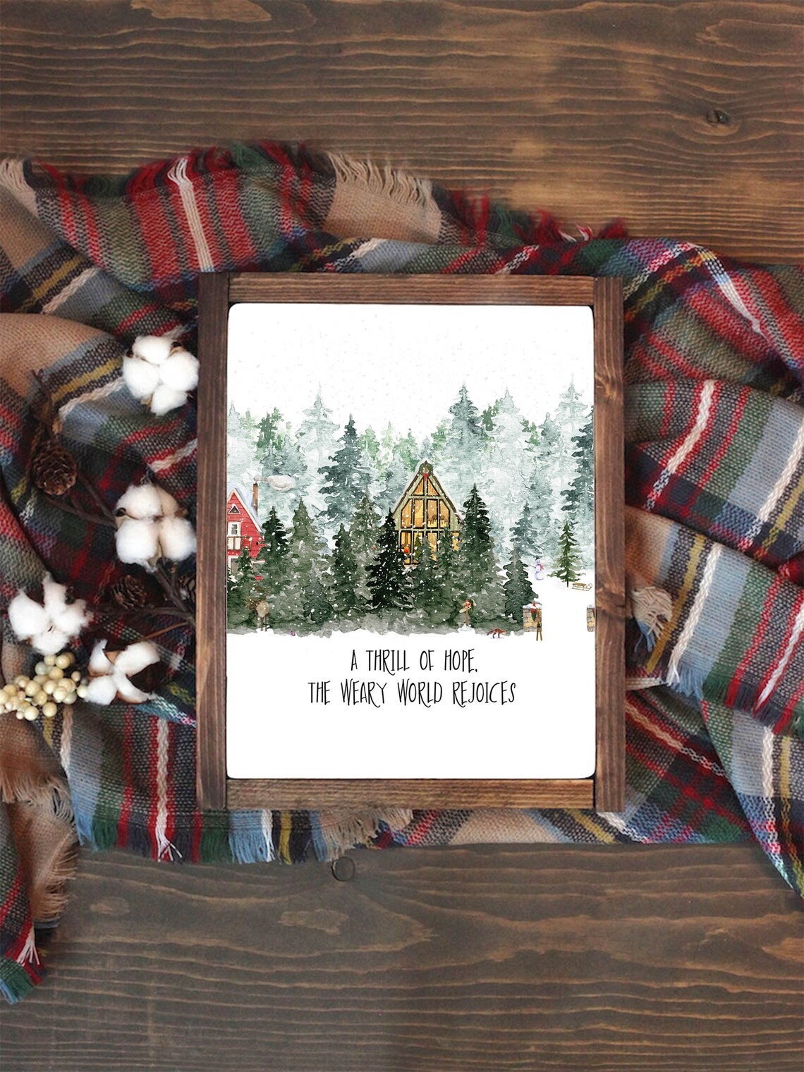 A Thrill Of Hope The Weary World Rejoices 5x7 8x10 11x14 16x20 Woodland Wall Art Rustic Sign Winter Cabin Christmas Diy Decor - Image 2