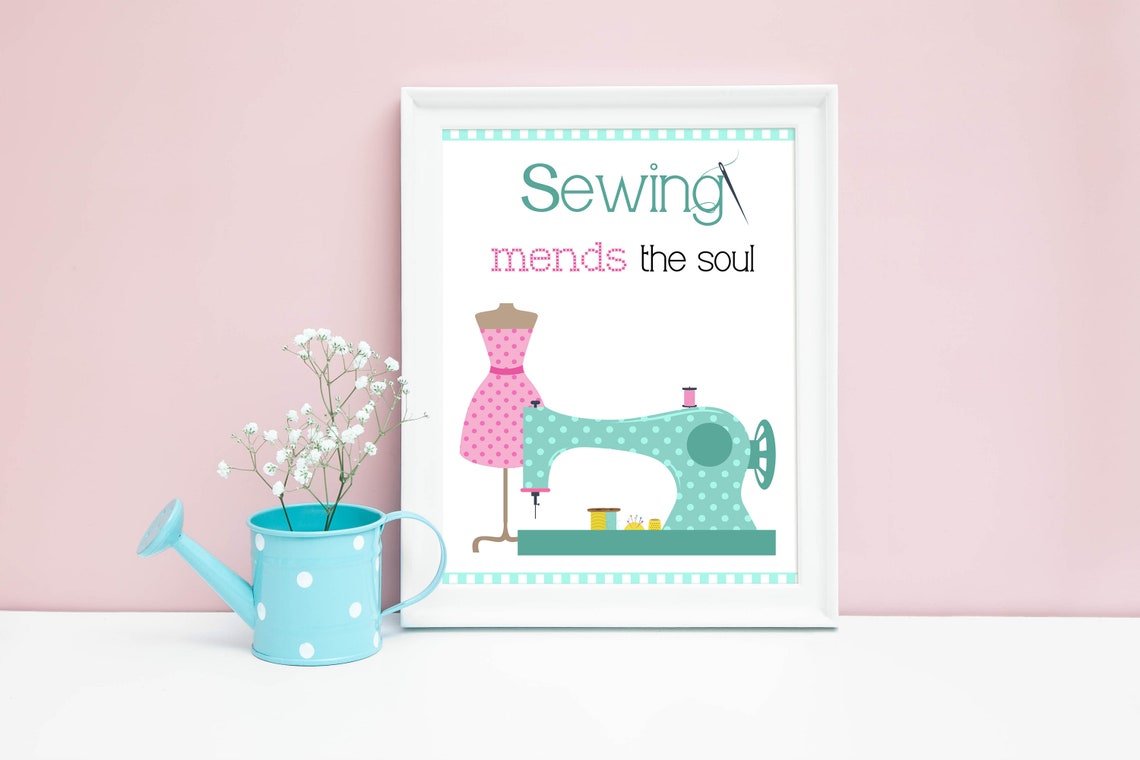 Sewing Mends the Soul Polka Dot Sewing Machine Dress Form Poster - Image 2