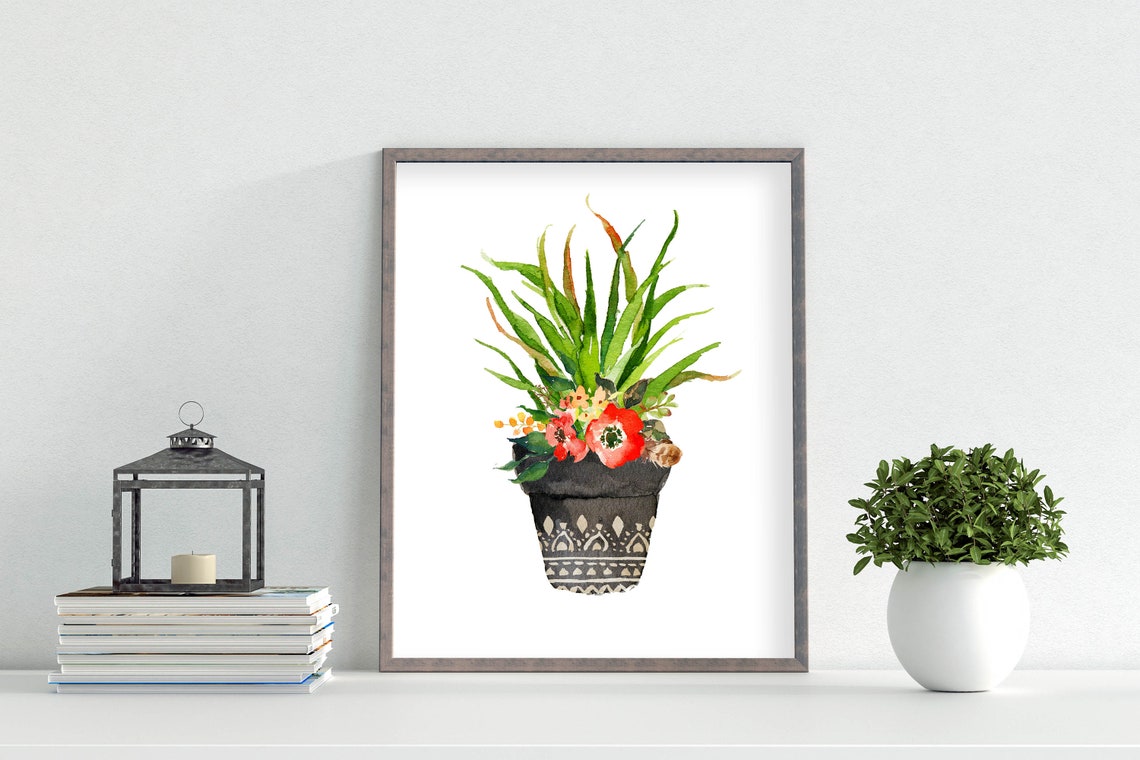 Red Poppies Potted Plant Watercolor Botanical Still Life Poster - Image 3