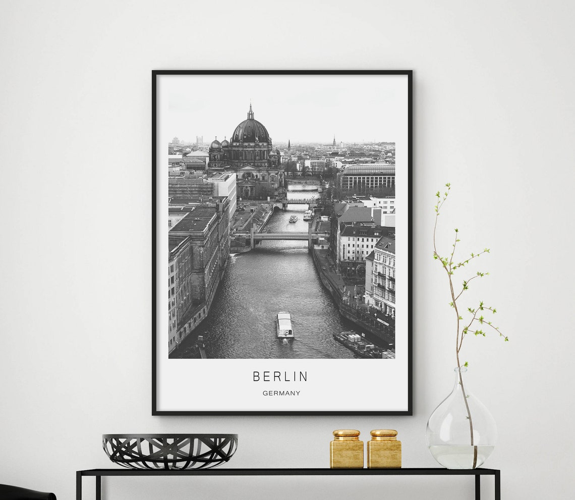 Berlin Germany Black White Cathedral Spree River Cityscape Poster