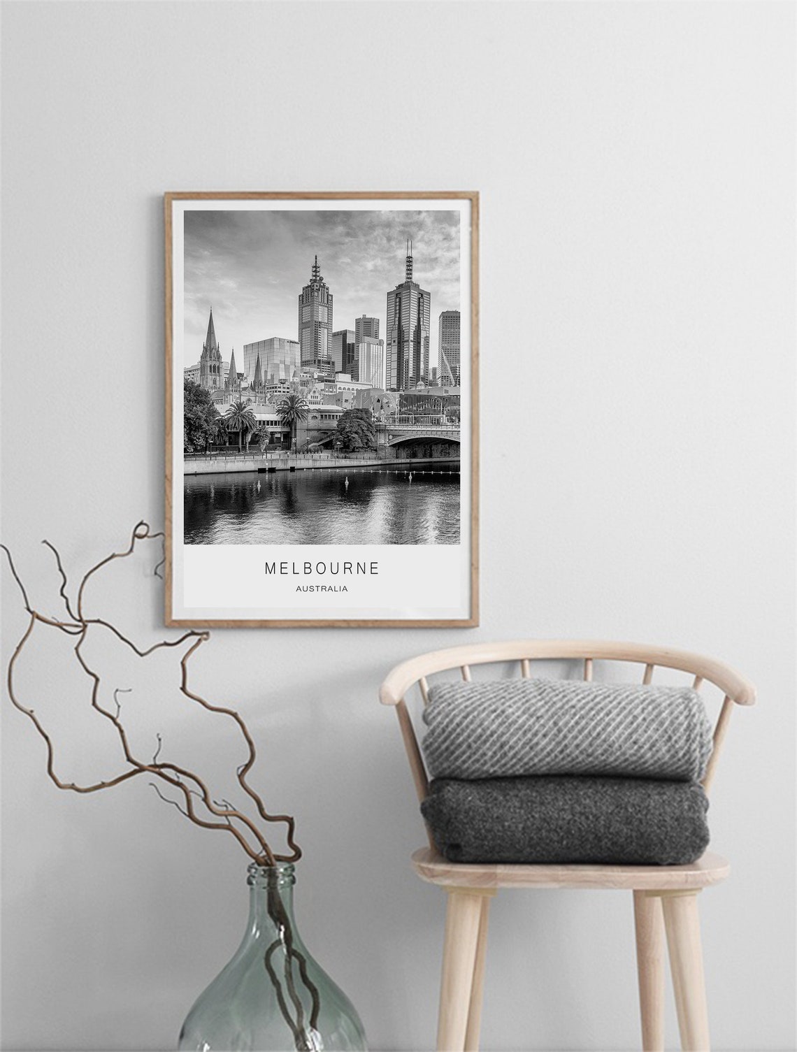 Melbourne Australia Black And White Riverside Skyline Poster - Image 2
