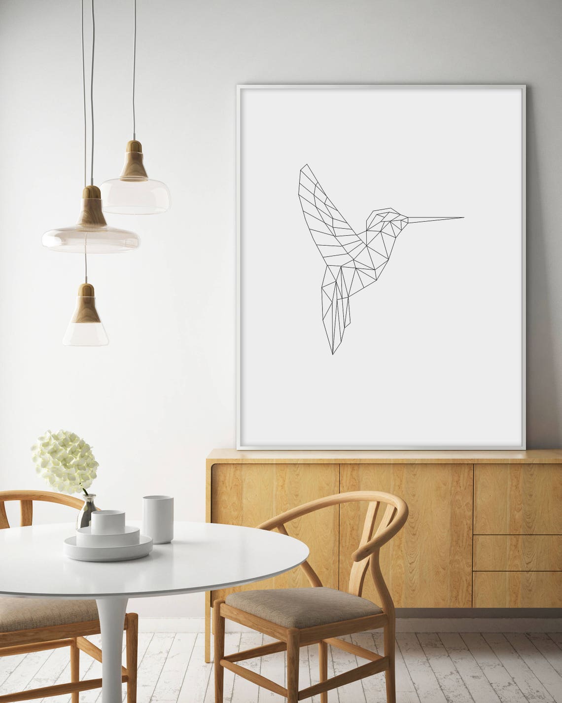 Geometric Hummingbird Line Art Minimalist Bird Drawing Poster - Image 3