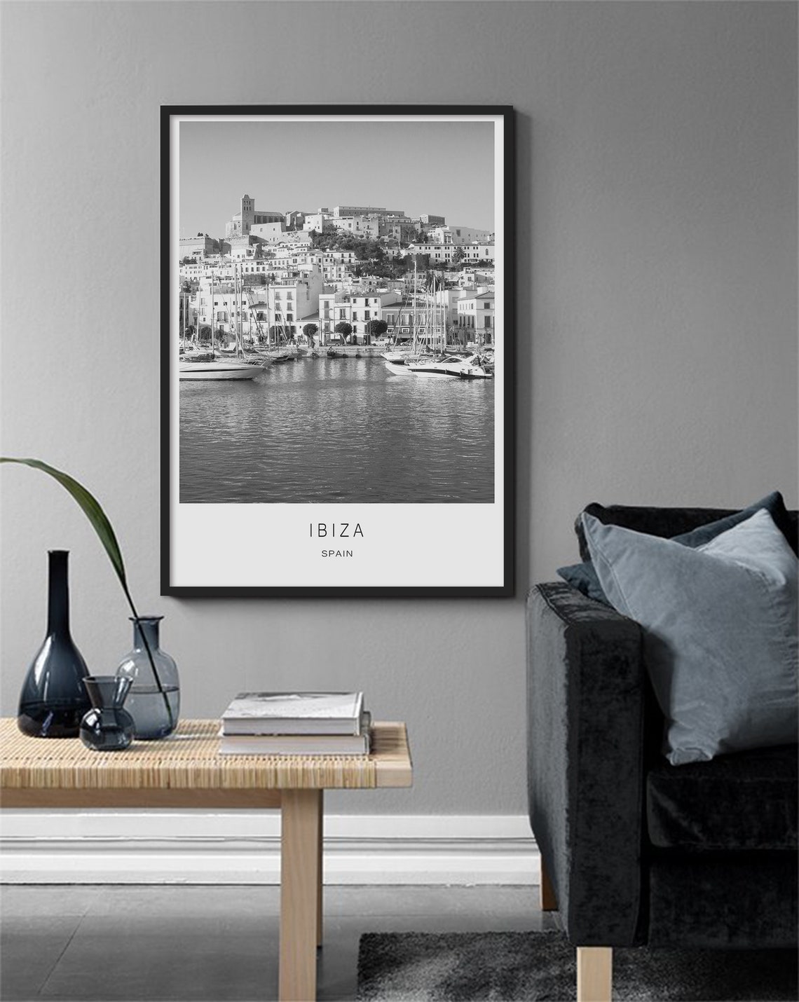 Ibiza Spain Black And White Harbor Marina Photography Poster - Image 3