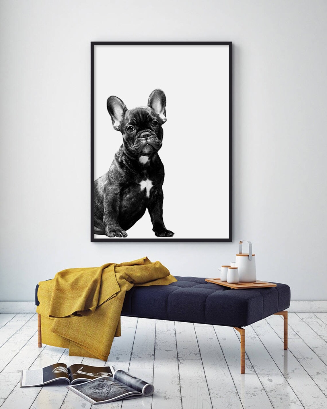 French Bulldog Puppy Black White Adorable Pet Portrait Poster - Image 2