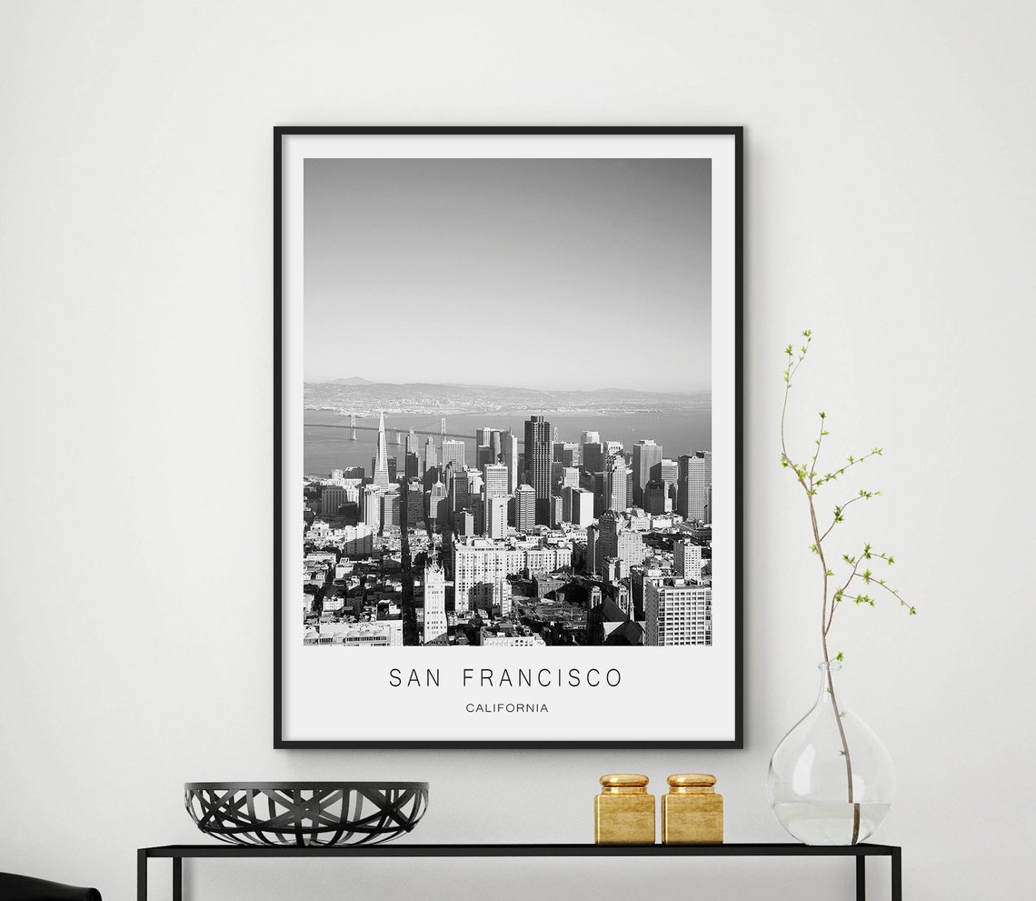 San Francisco California Black And White Bay Skyline Photo Poster