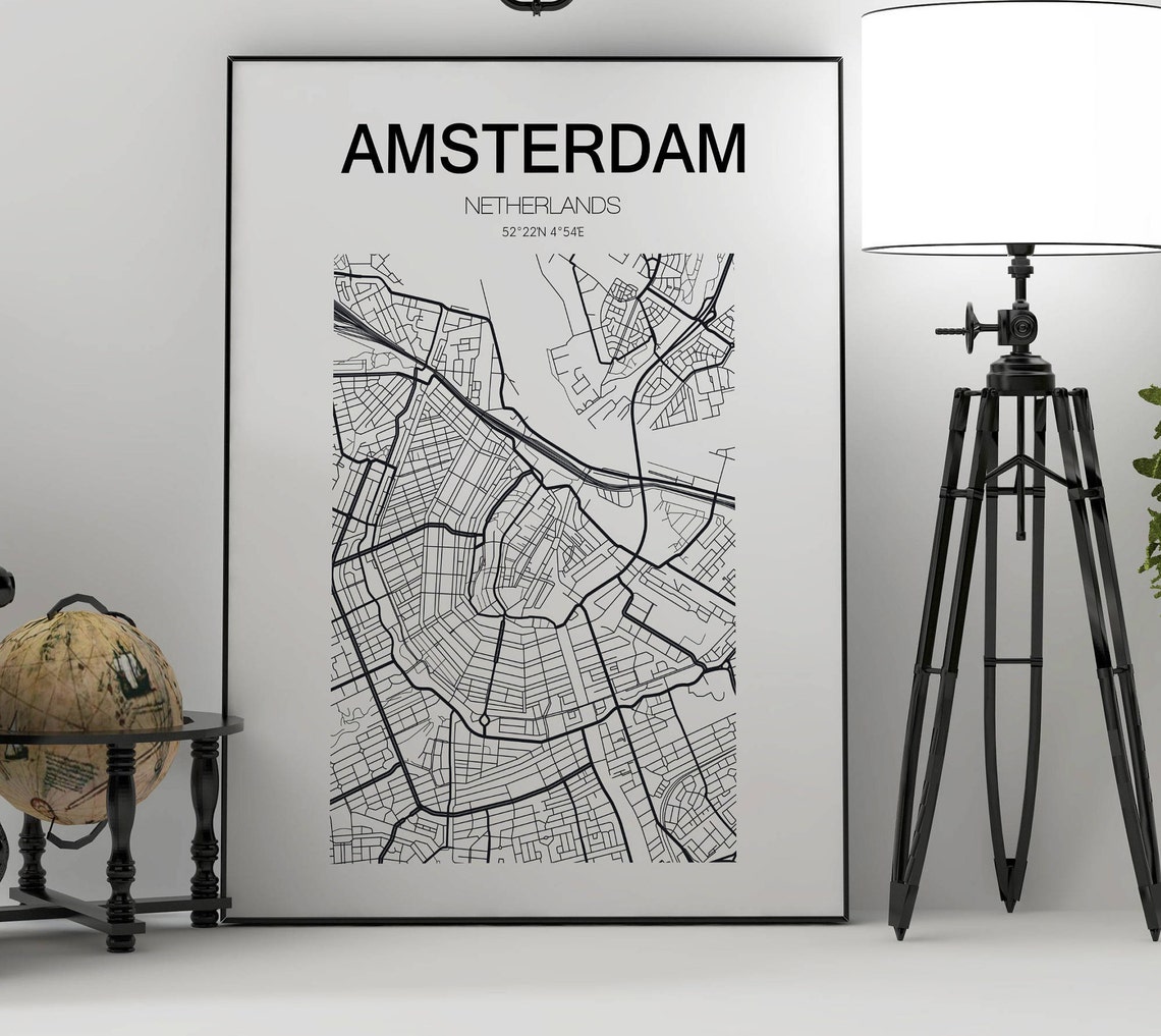 Amsterdam Netherlands Canal Streets Map Minimalist Black White Poster - Image 3