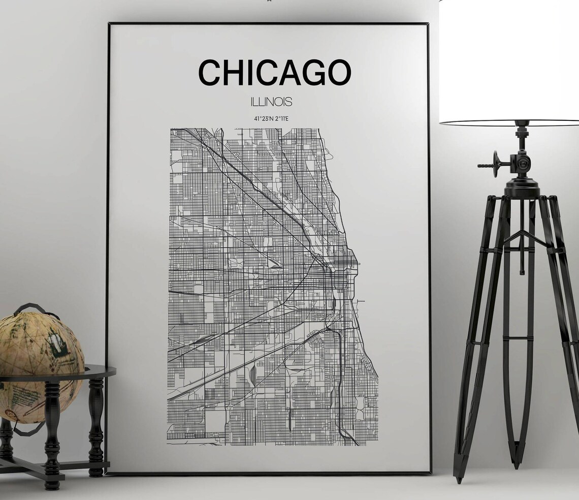 Chicago Illinois City Street Map Black and White Travel Poster - Image 3