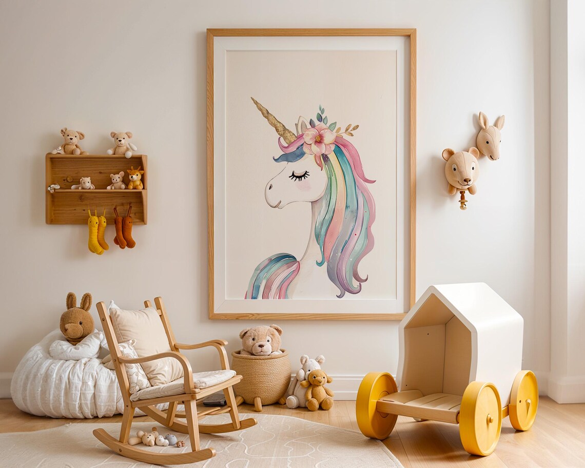 Unicorn Watercolor Nursery Kids Wall Art Print - Image 2