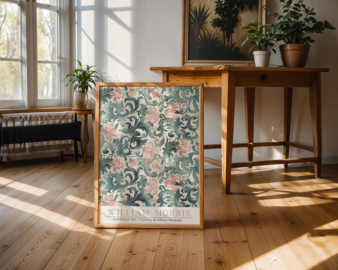 William Morris Teal Acanthus Scroll Victoria and Albert Museum Poster - Image 3