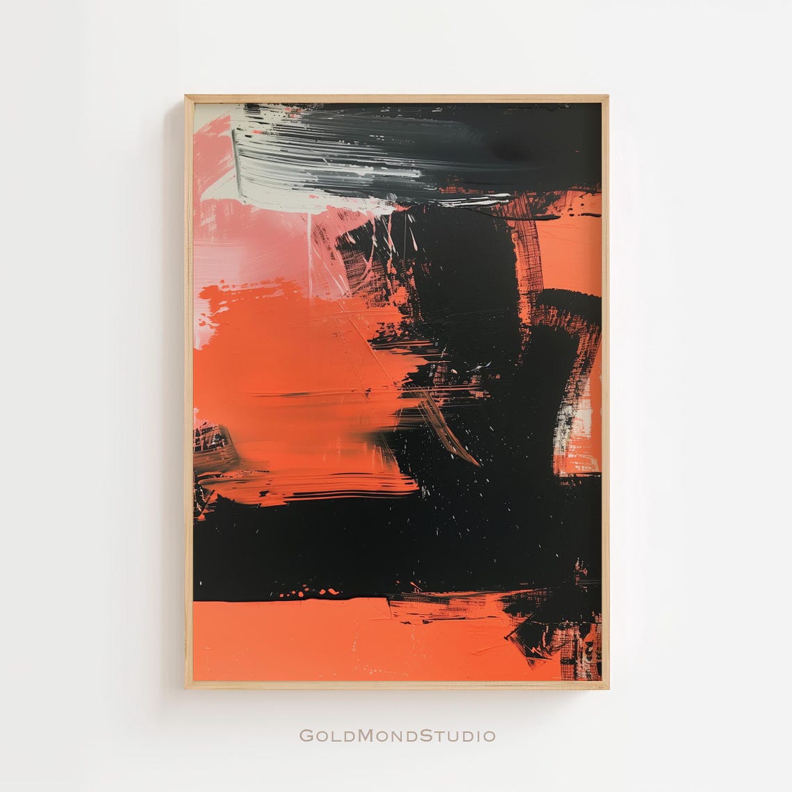 Fiery Red Orange and Black Bold Gestural Abstract Painting Poster