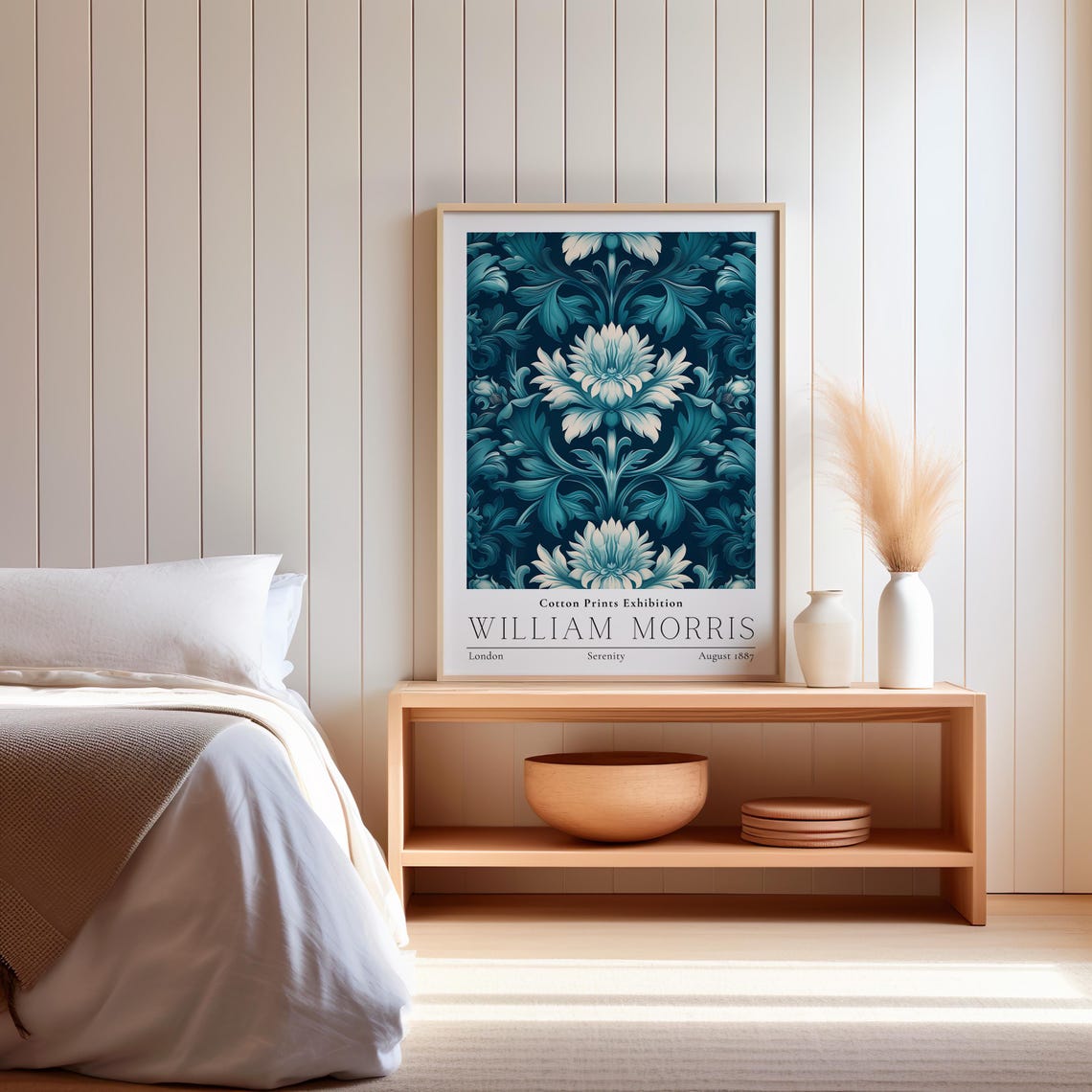 William Morris Serenity Teal Floral Vintage Cotton Exhibition Poster - Image 2