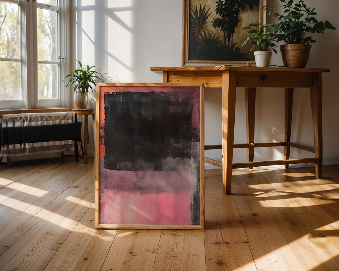 Moody Black and Dusty Pink Color Field Abstract Painting Poster - Image 3
