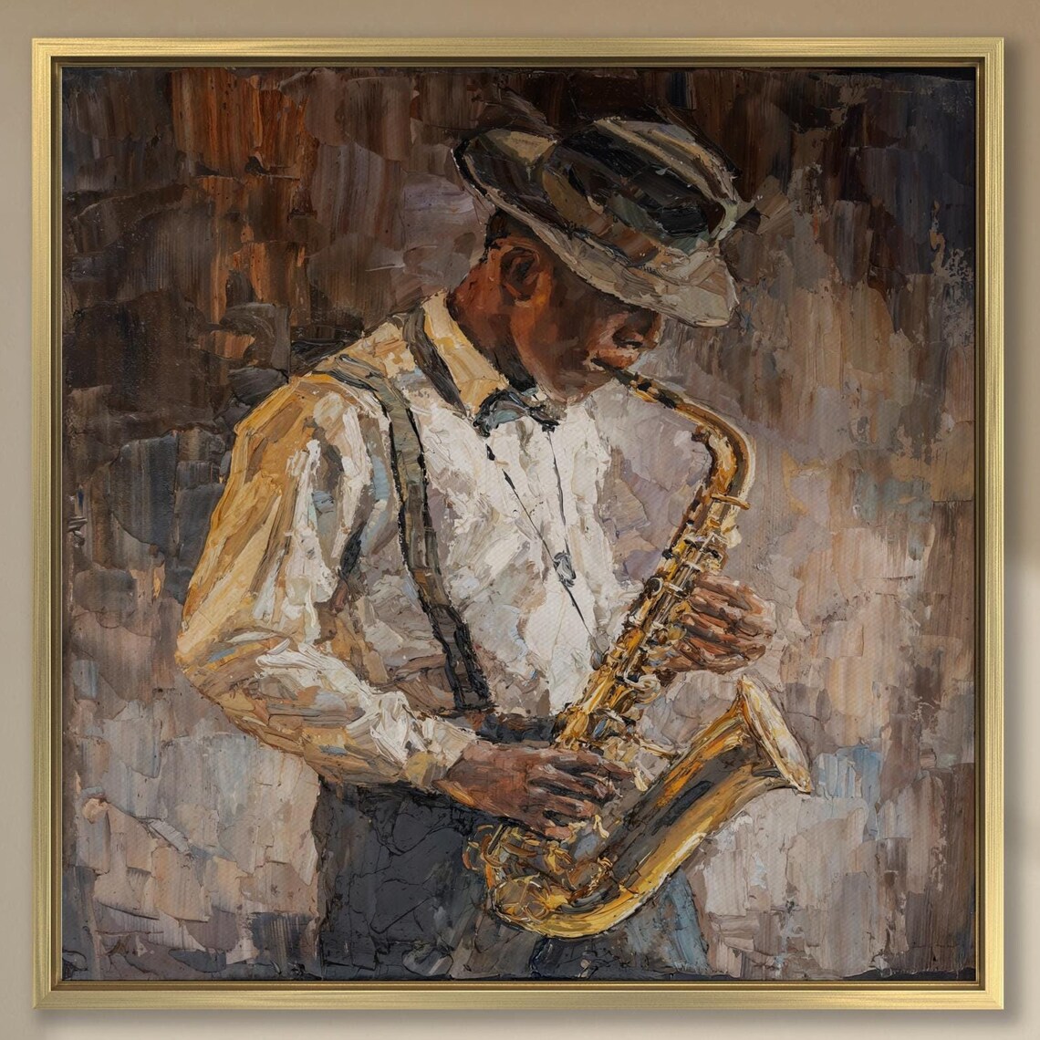 Jazz Saxophonist Musician Oil Painting In Blues Club Style Poster