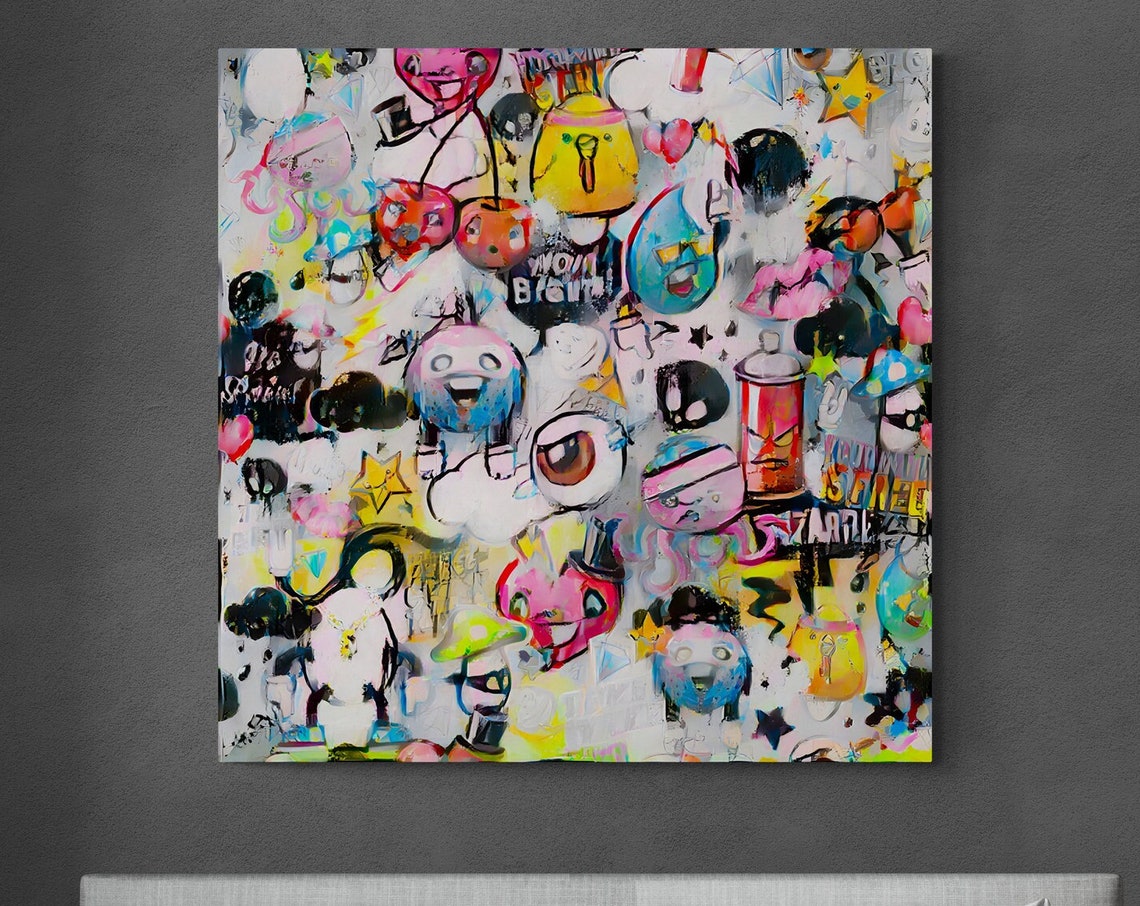 Abstract Graffiti Canvas Painting Colorful Street Art For Industrial Loft Decor