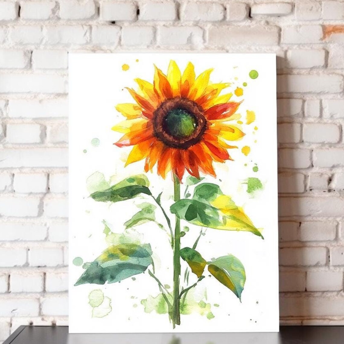 Sunflower Watercolor Single Bloom Botanical Floral Wall Art Poster