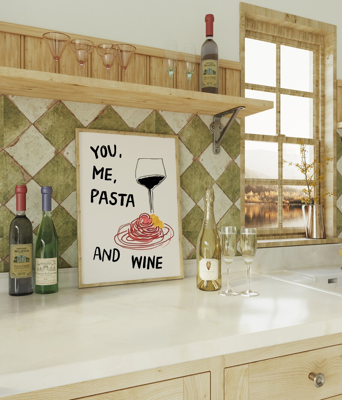You Me Pasta And Wine Hand Drawn Italian Kitchen Foodie Poster - Image 3