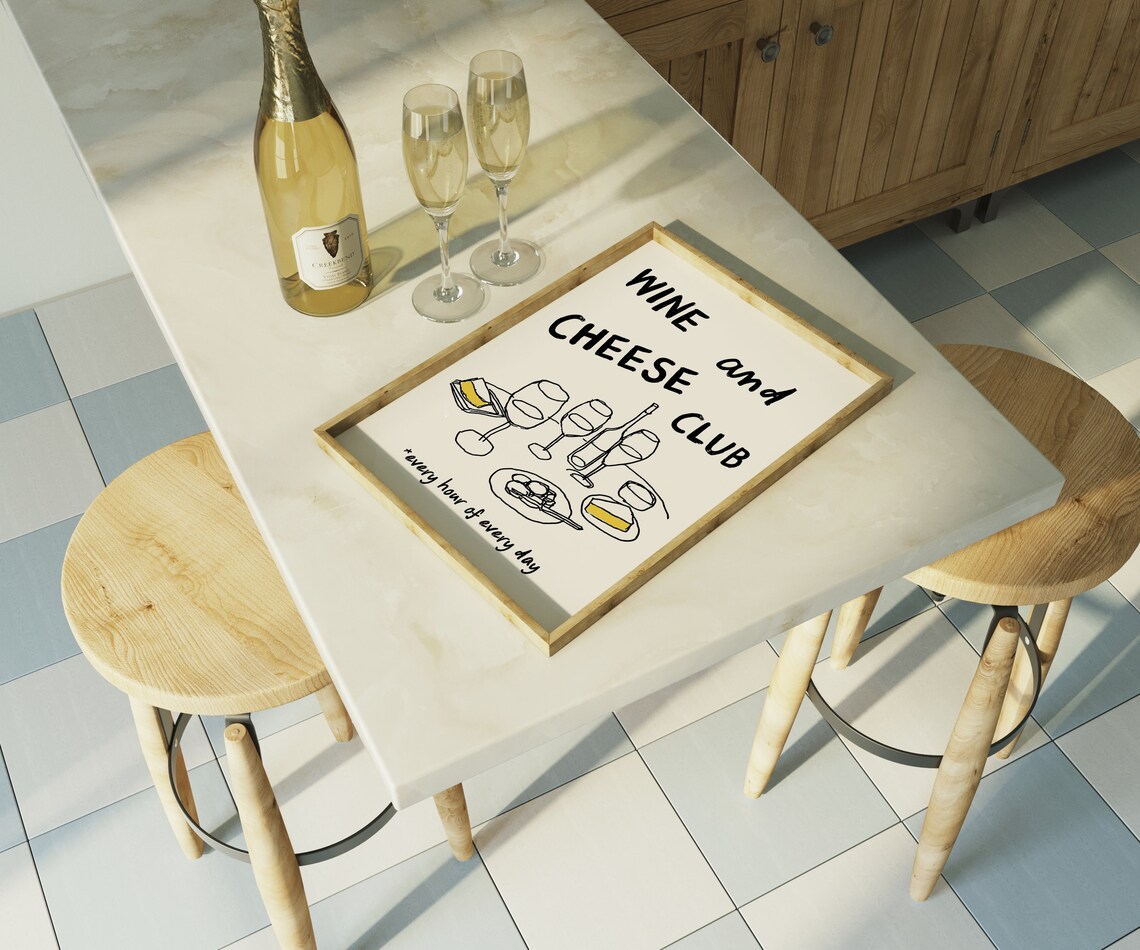 Wine And Cheese Club Funny Line Art Every Hour Quote Art Print - Image 3
