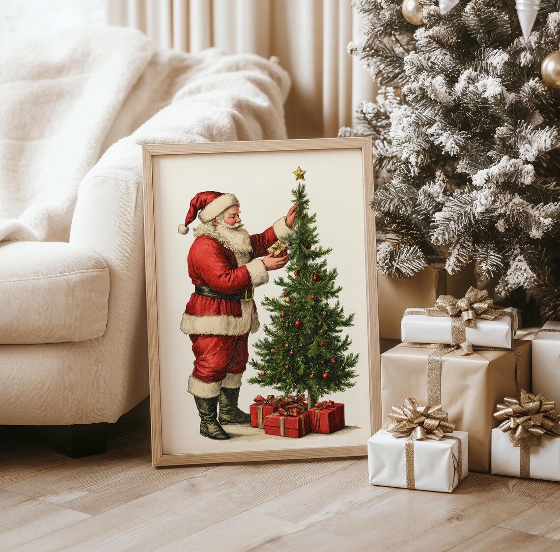 Vintage Santa Art Print Christmas Wall Art Trendy Wall Art Christmas Art Vintage Christmas Art Holiday Wall Art Snowy Decor