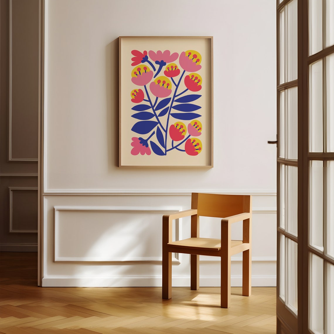 Colorful Folk Art Flower Bouquet Retro Abstract Botanical Print - Image 4