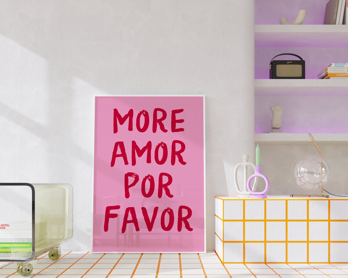 More Amor Por Favor Pink Spanish Love Quote Typography Poster - Image 3