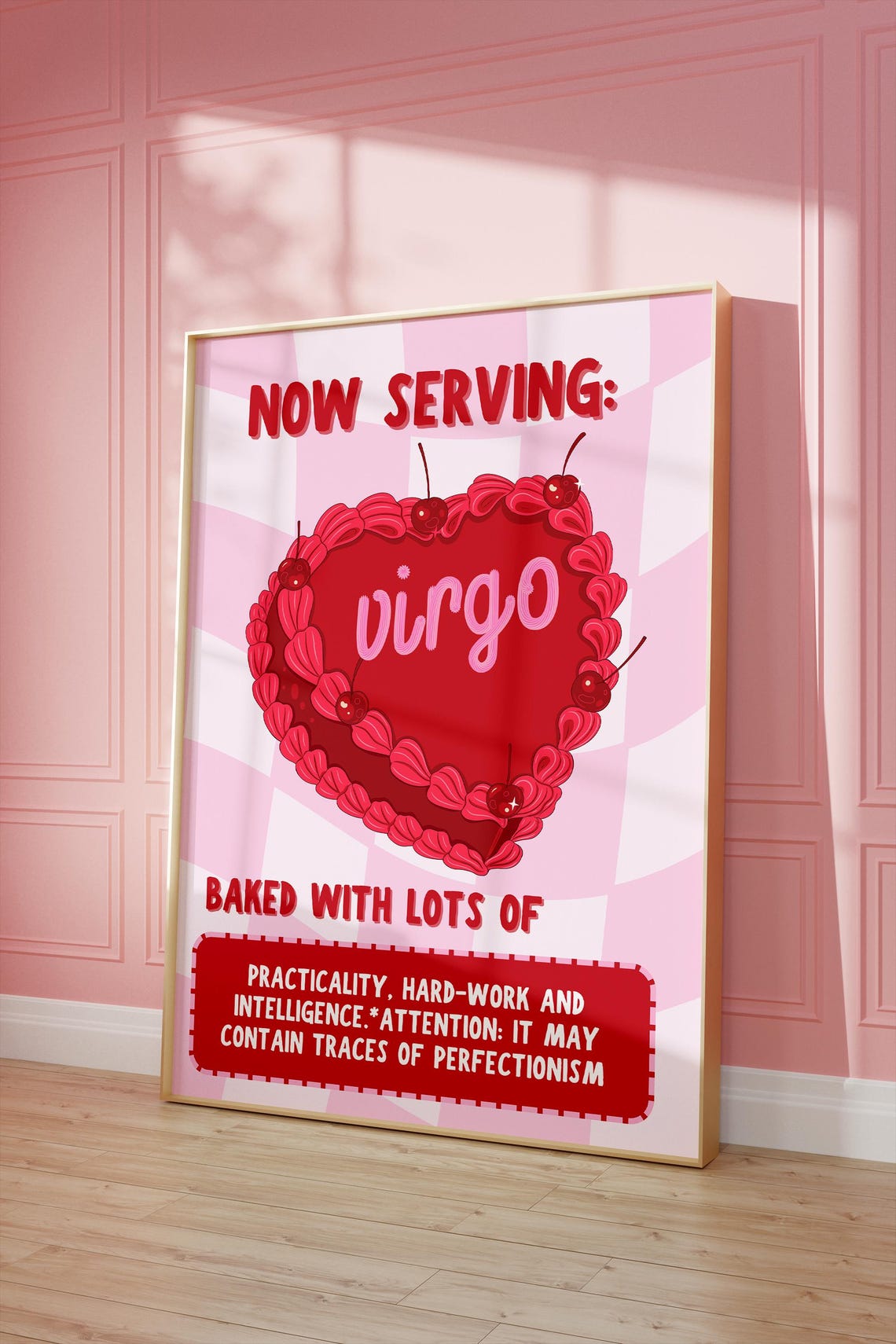 Now Serving Virgo Heart Cake Red Cherry Zodiac Traits Kitchen Poster - Image 3