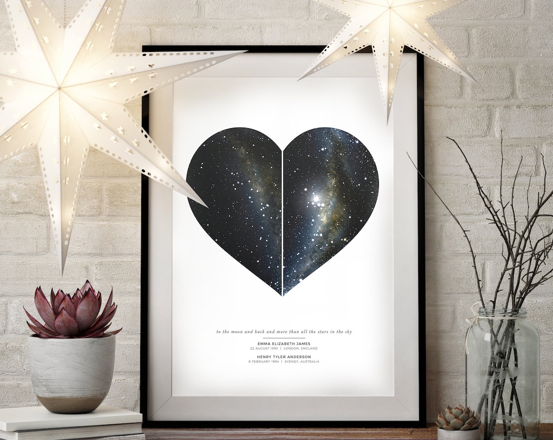Star Map By Date Heart Shape, Art Print