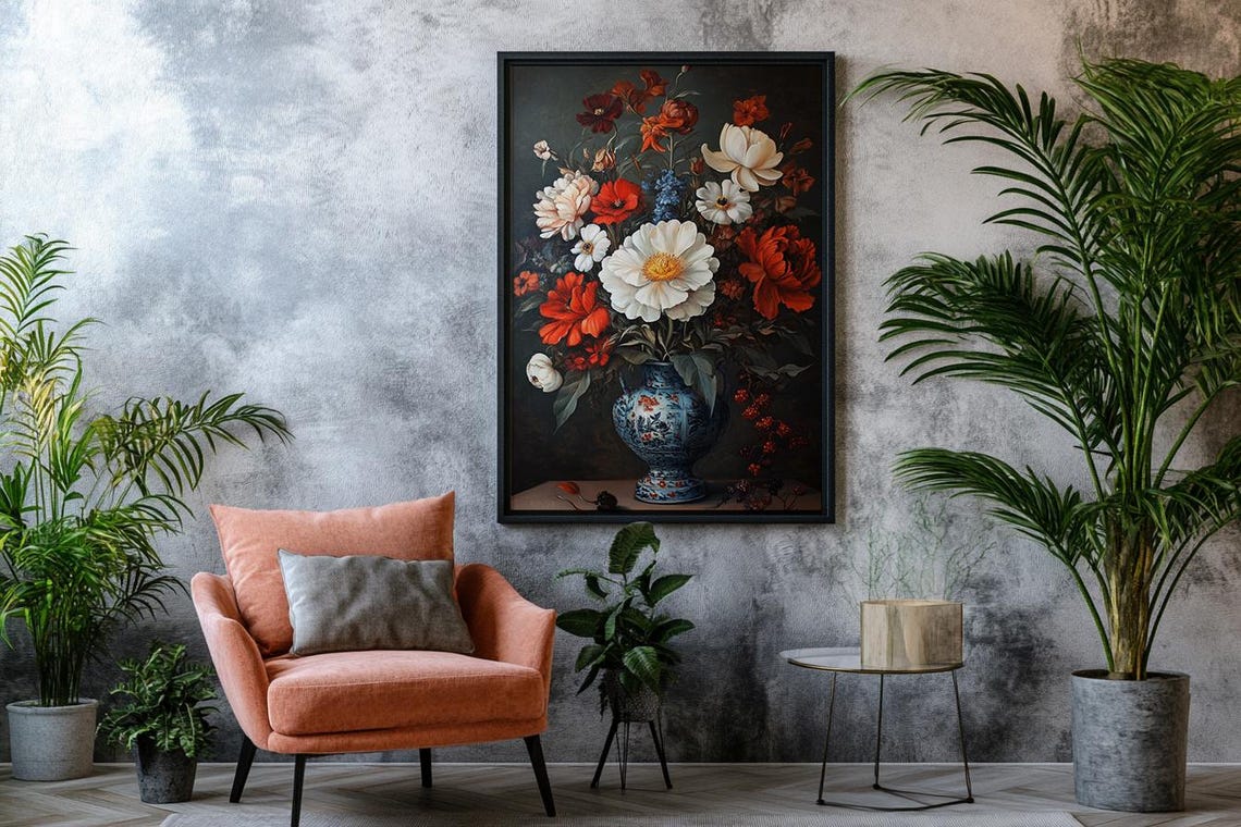 Dutch Master Floral Bouquet Blue Porcelain Vase Classic Art Poster - Image 2