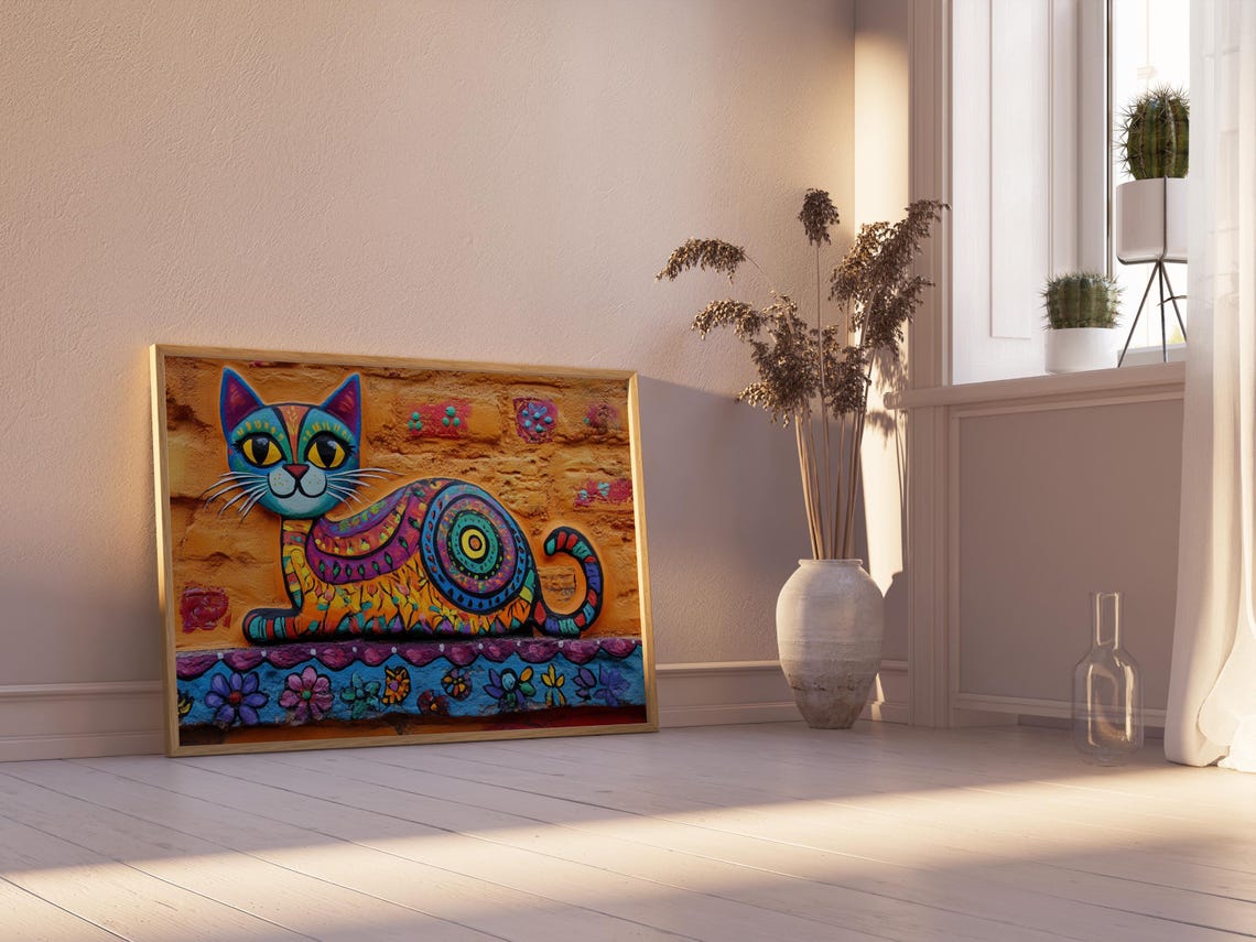 Cat Portrait Painting, Mexican Wall Art - Image 2
