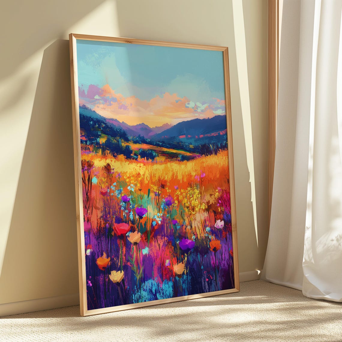Wildflower Meadow Sunset Mountain View Impressionist Art Print - Image 5