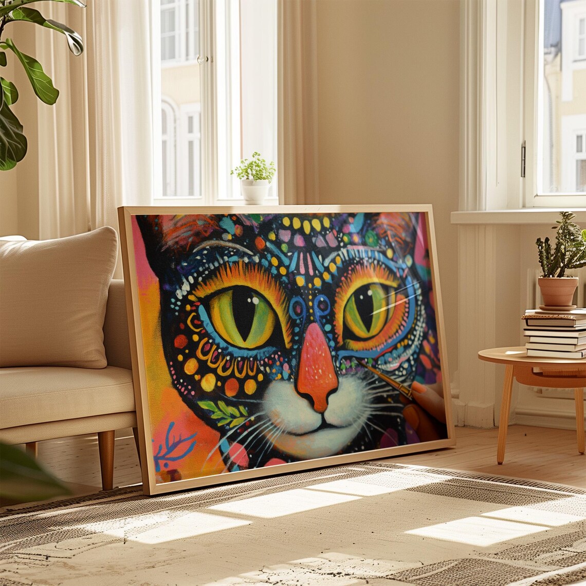Artist Painting Colorful Cat Face Creative Brushstroke Detail Wall Art Poster - Image 4