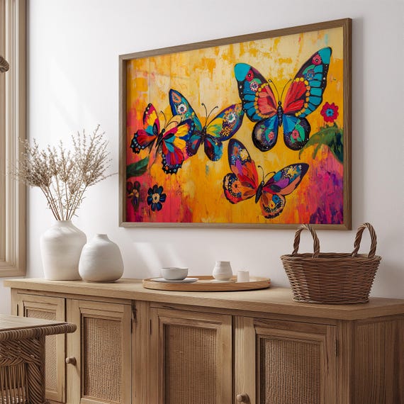 Print Butterfly Portrait Painting Mexican Wall Art New Listing 17