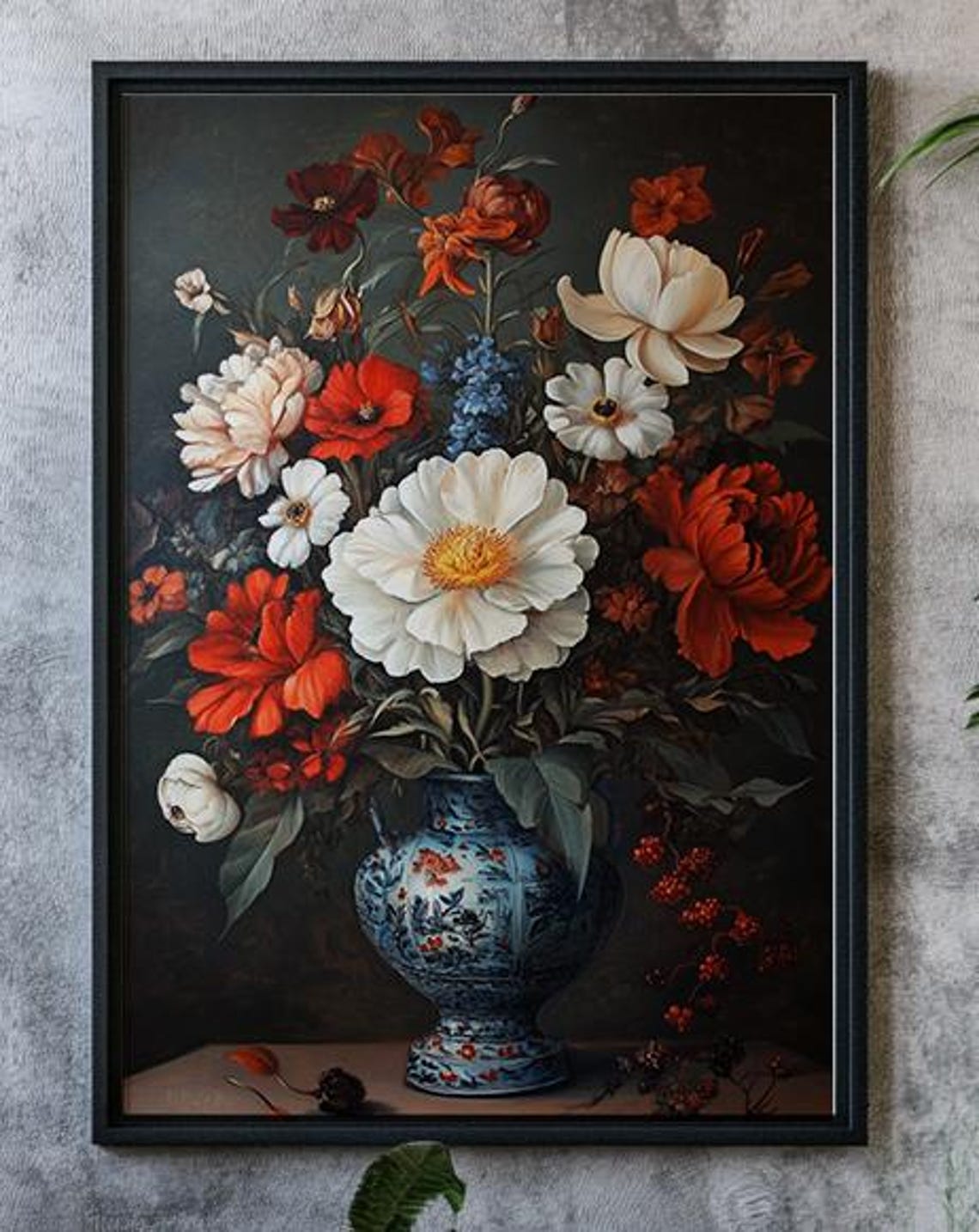 Dutch Master Floral Bouquet Blue Porcelain Vase Classic Art Poster