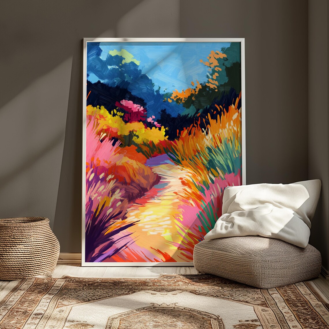 Sunlit Meadow Path Colorful Grasses Impressionist Landscape Wall Art Poster - Image 3