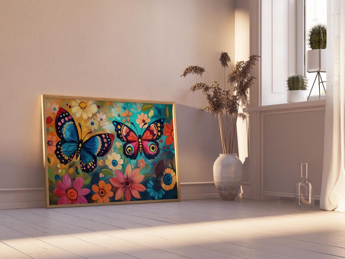 Print Butterfly Portrait Painting Mexican Wall Art New Listing 7 - Image 2