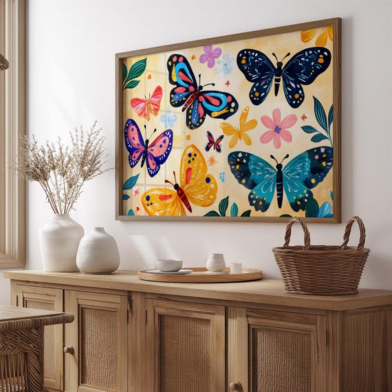 Print Butterfly Portrait Painting Mexican Wall Art New Listing 14