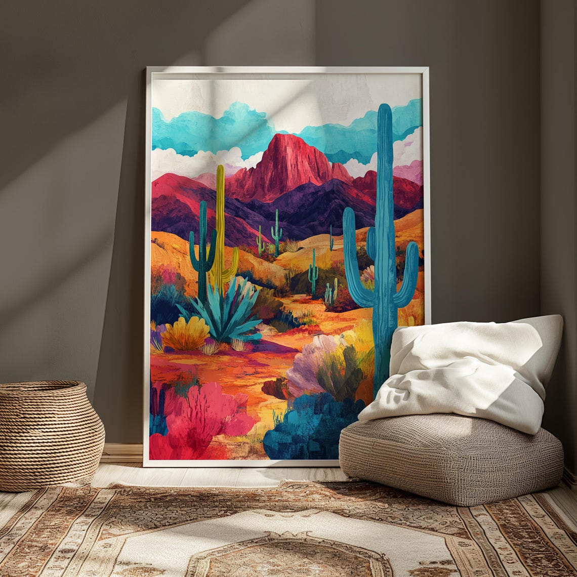 Desert Cactus Agave Red Rock Butte Landscape Colorful Art Poster - Image 3