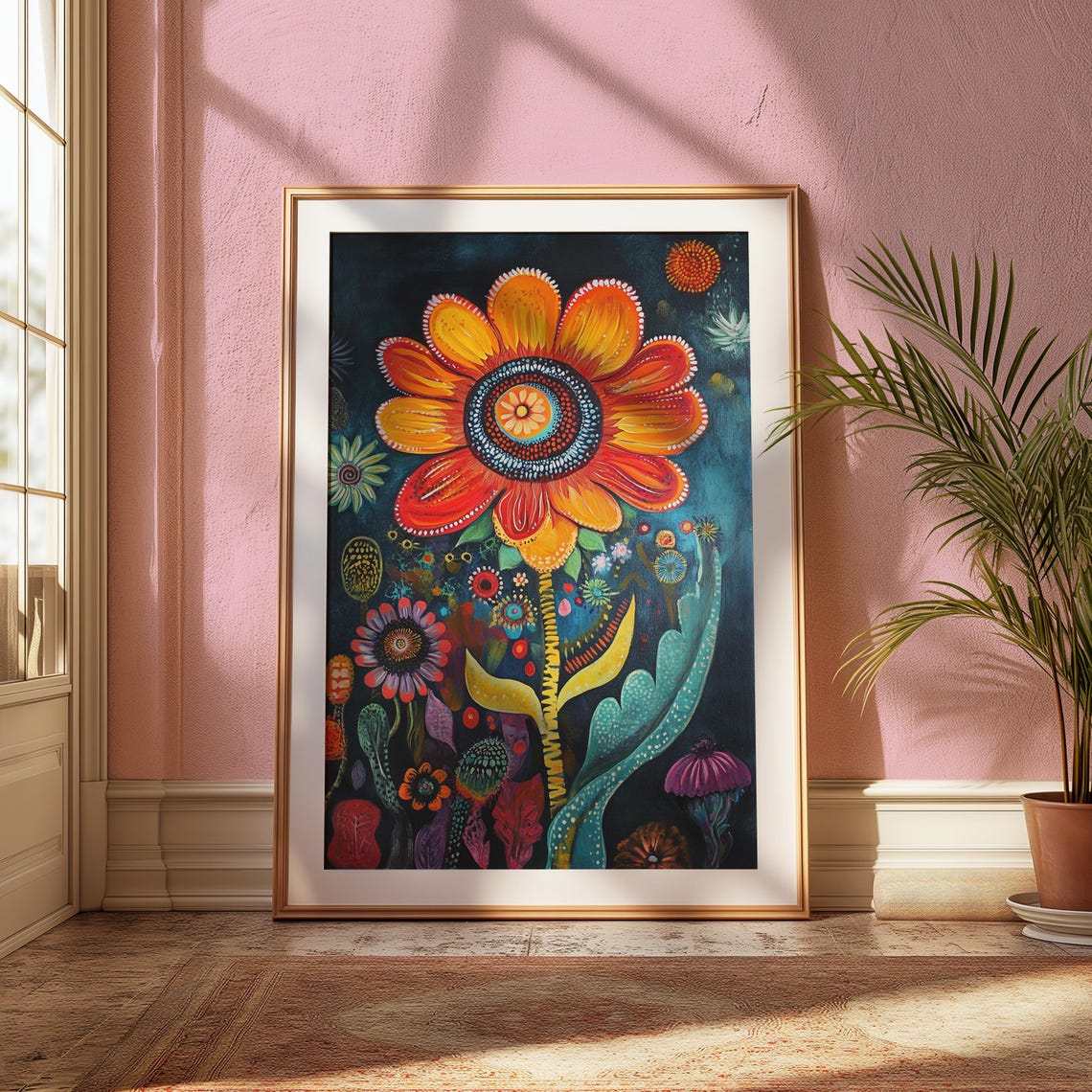 Fiery Fantasy Flower Night Garden Whimsical Floral Art Poster - Image 2