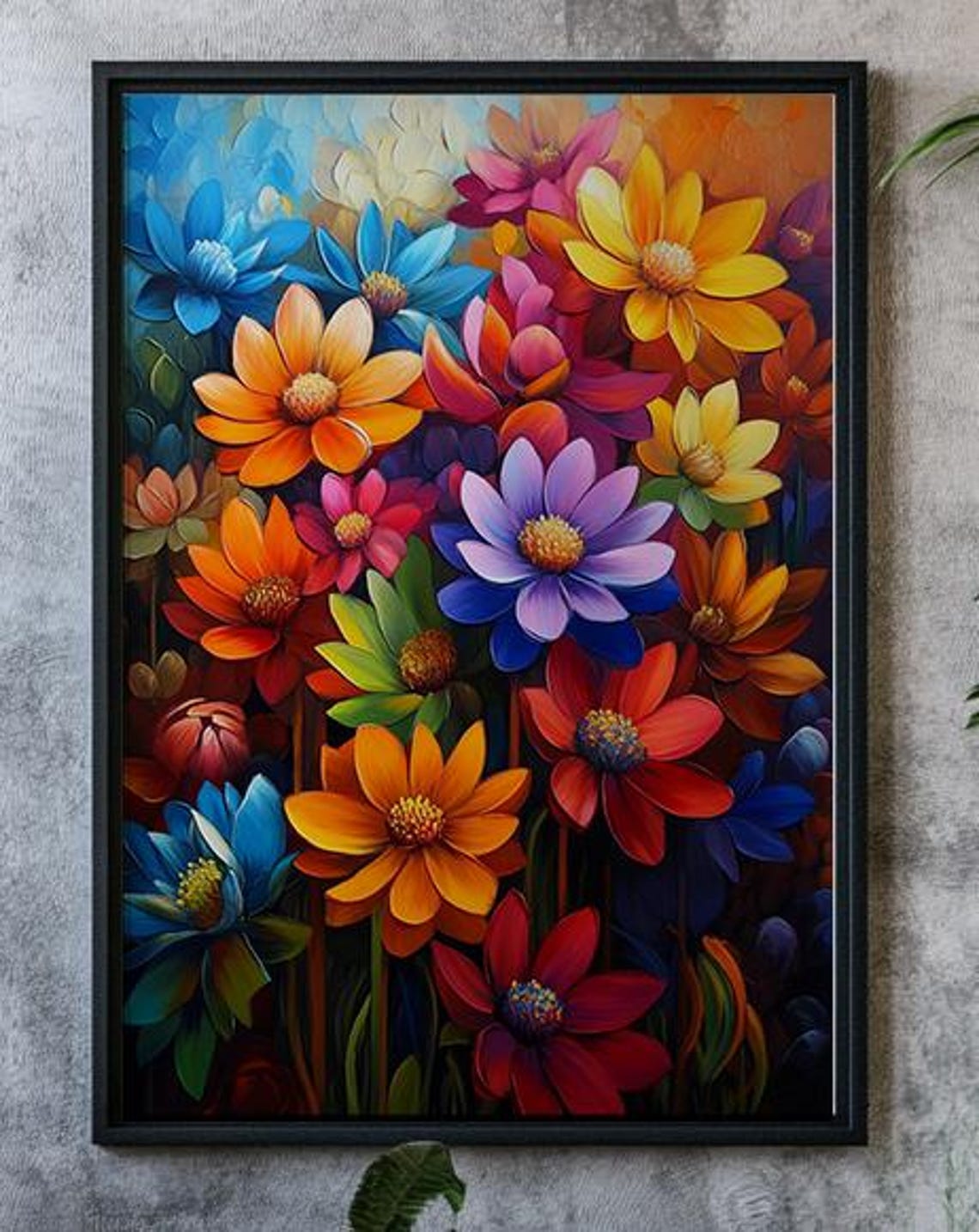 Vibrant Multicolor Floral Painting Bold Bright Flower Poster