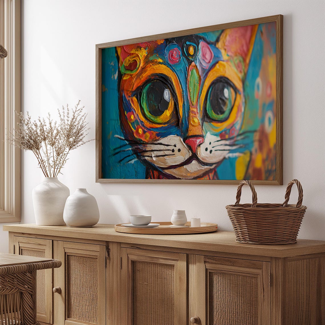 Cat Portrait Painting, Mexican Wall Art