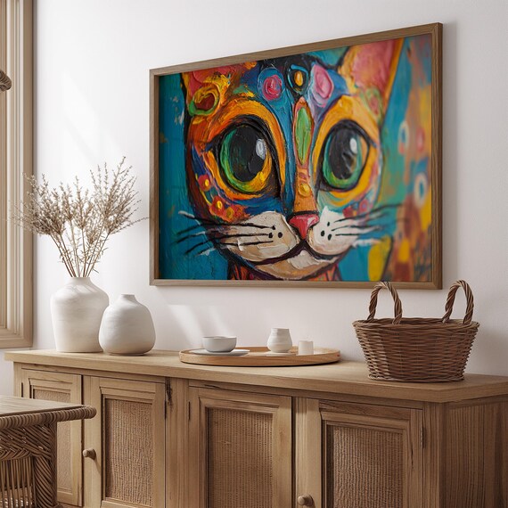 Cat Portrait Painting, Mexican Wall Art